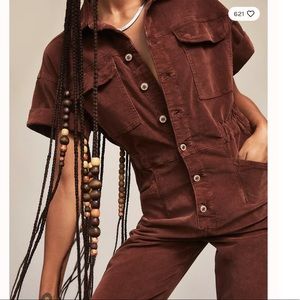Free People Marci Cord One Piece Coverall Corduroy Jumpsuit L